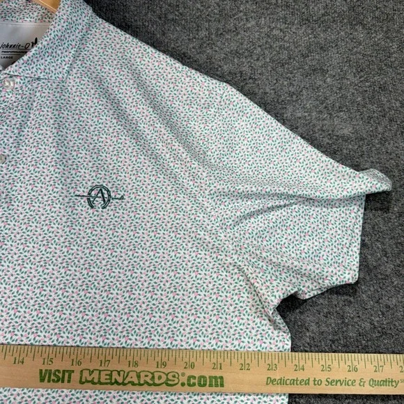 Johnnie-O Springwood Performance Polo Shirt Mens Large Porto Pink Geometric Golf - Picture 7 of 9